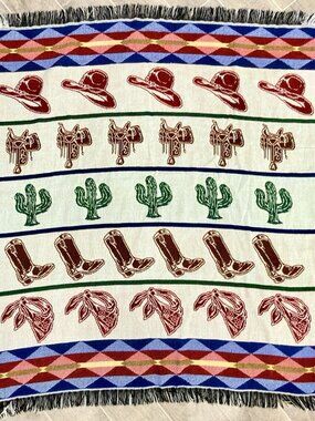 Biederlack VTG Southwestern Cowboy, Cactus Aztec Reversible Fringe Throw